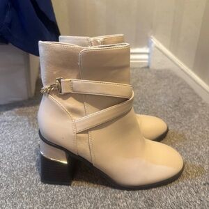 River Island Cream Ankle Boots with Gold Accent